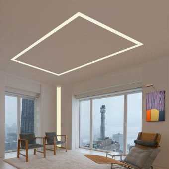 Световые линии в форме квадрата на потолке в гостиной
